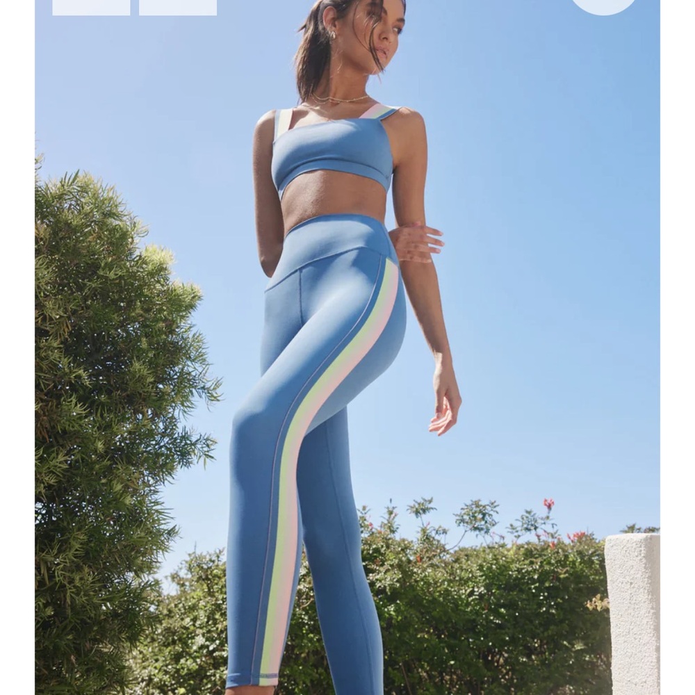 Spiritual Gangster Blue Activewear Set with Pastel Stripes